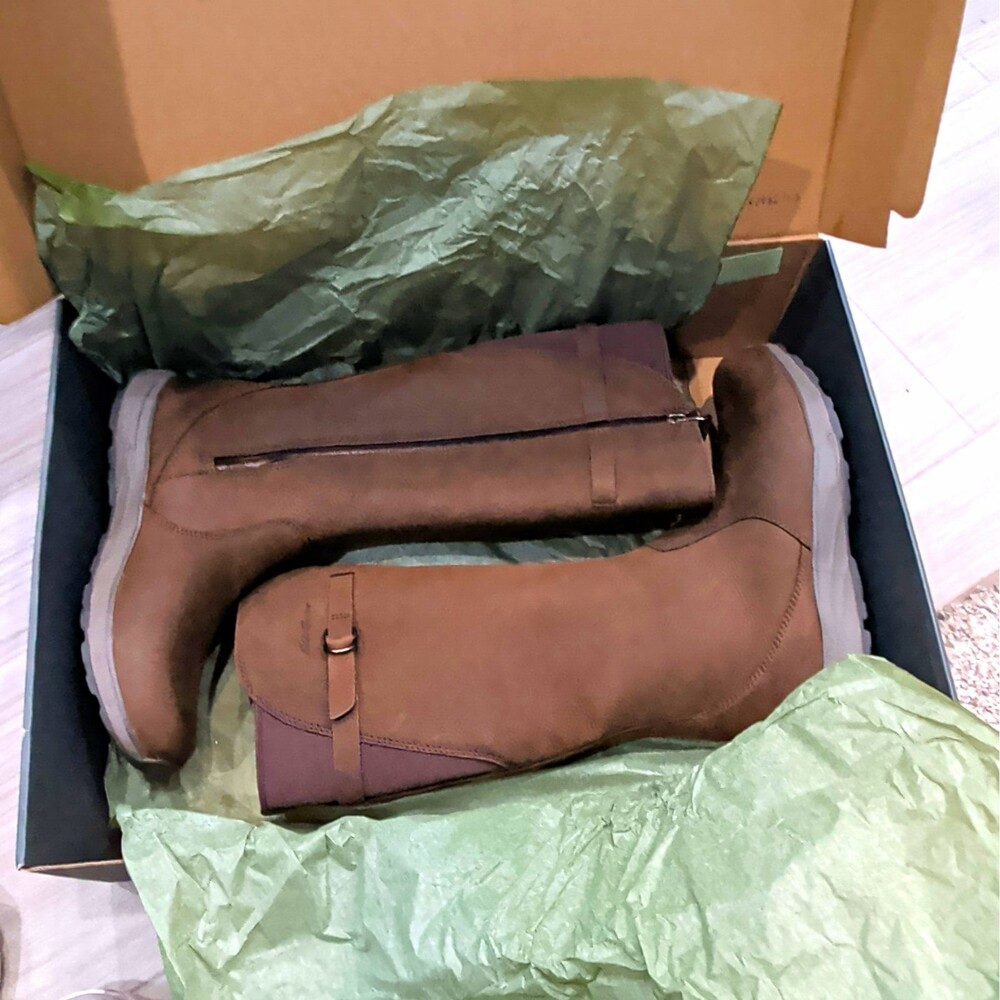 Eddie Bauer Women's Brown Leather Knee High Riding Boots Zip Buckle US 9.5
